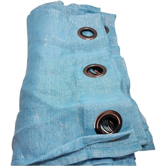 Teal Blue & Silver Metallic Shimmer Grommet Top (3) 36" X 84"‎ Panels  NWOT - Picture 5 of 8